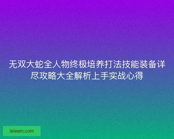 无双大蛇全人物终极培养打法技能装备详尽攻略大全解析上手实战心得